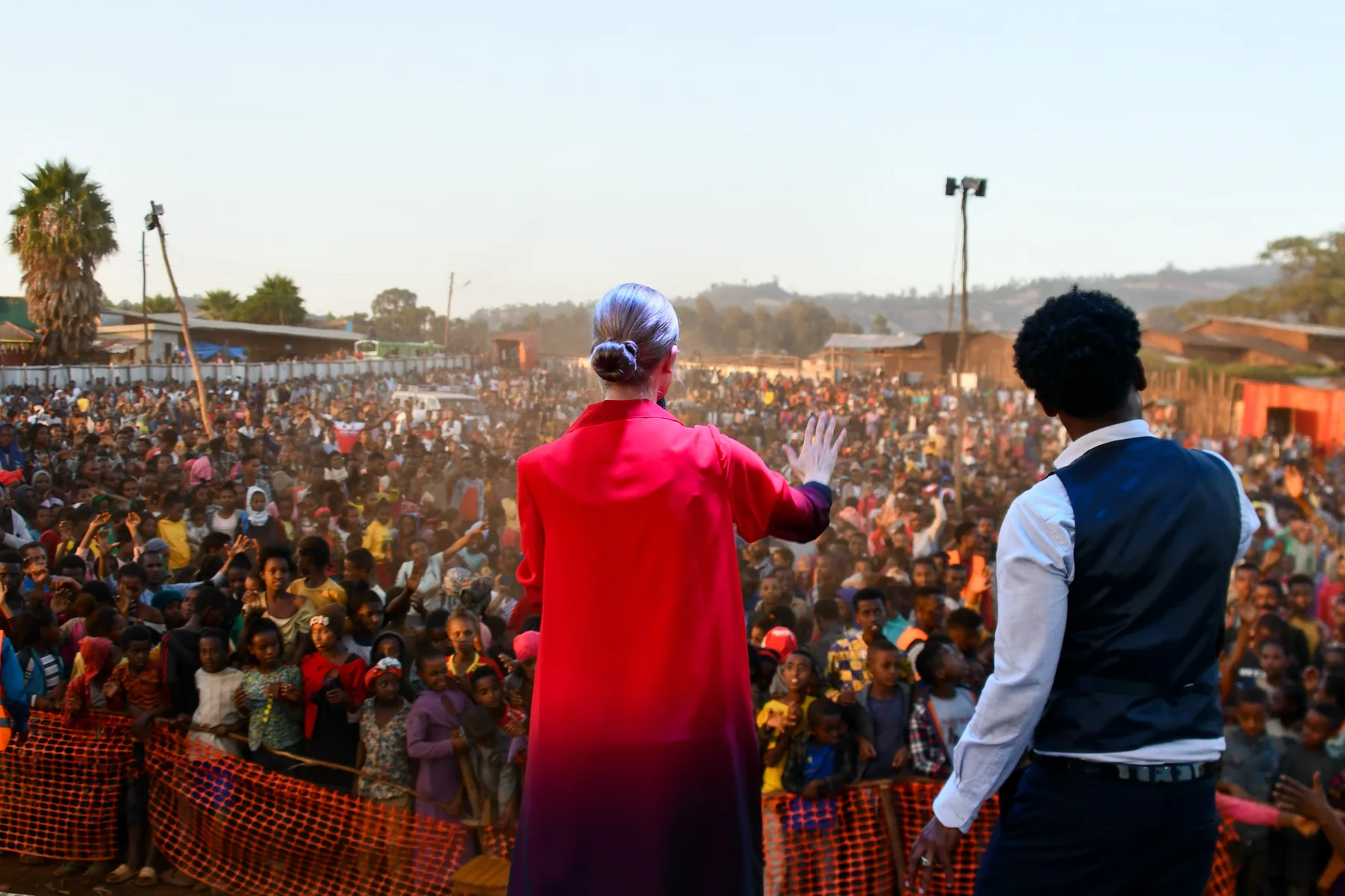 Tamryn Klintworth and a local evangelist ministering to a crusade crowd